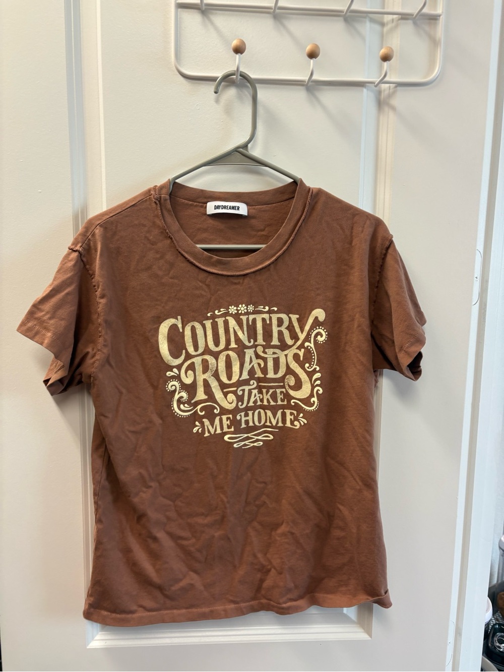 Daydreamer Brown Graphic Tee with Cream "Country Roads Take Me Home" Print